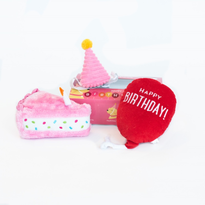 ZippyPaws Plush Birthday Box 3pc Pet Toy Set Blue