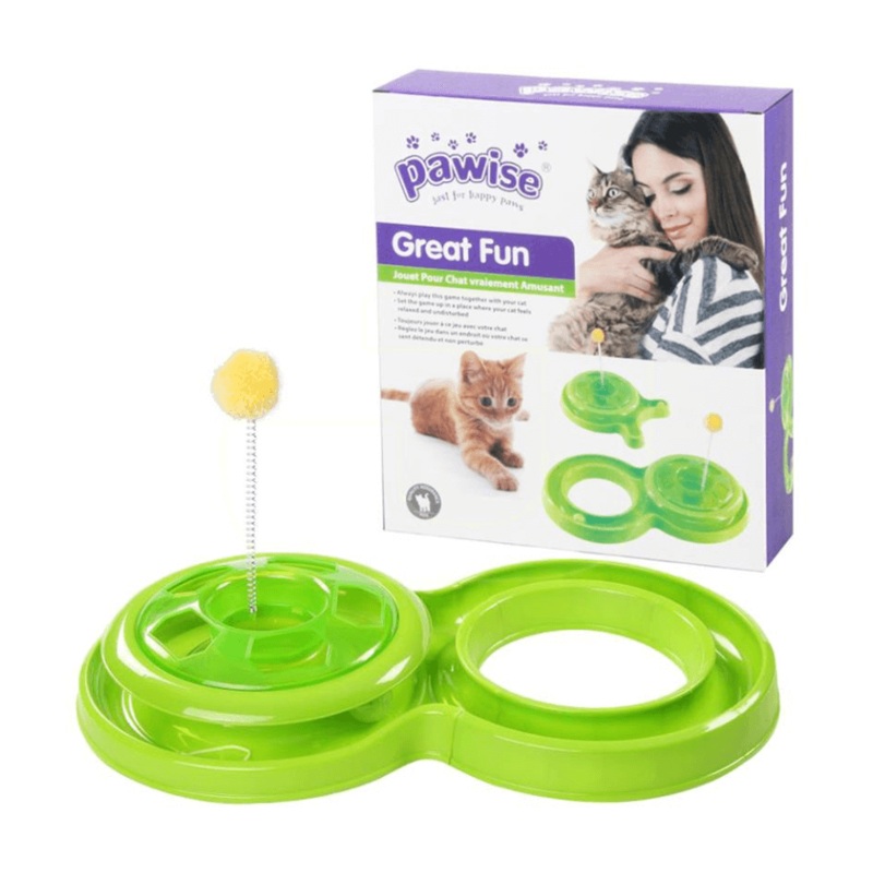 Pawise – Interactive Cat Toy, Double Track Ball Chaser with Spring Teaser for Indoor Play & Exercise – 53 x 30 cm