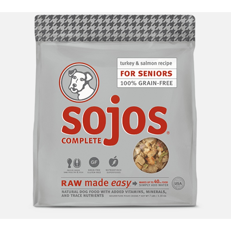 Sojos Complete Turkey & Salmon Recipe Senior Grain-Free Freeze-Dried Raw Dog Food 7 lb