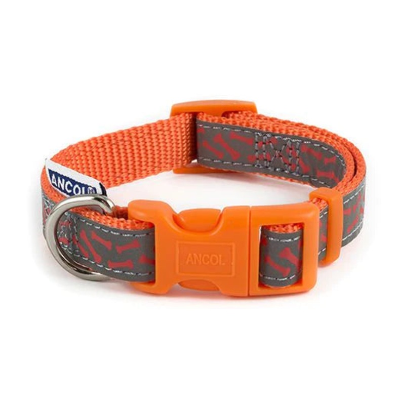 Ancol Collar Reflective Bone Orange 20-30cm