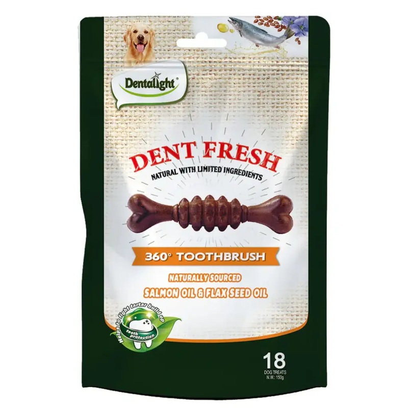 Dentalight 3″ Dent Fresh 360 Toothbrush Coat Care Dog Treat 18Pcs/Pack (150g)