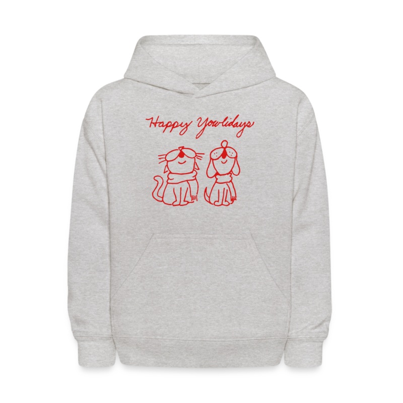 Happy Yowlidays Kids’ Hoodie heather gray S