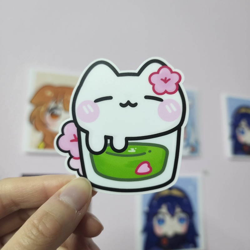 Matcha Tea White Cat Vinyl Sticker