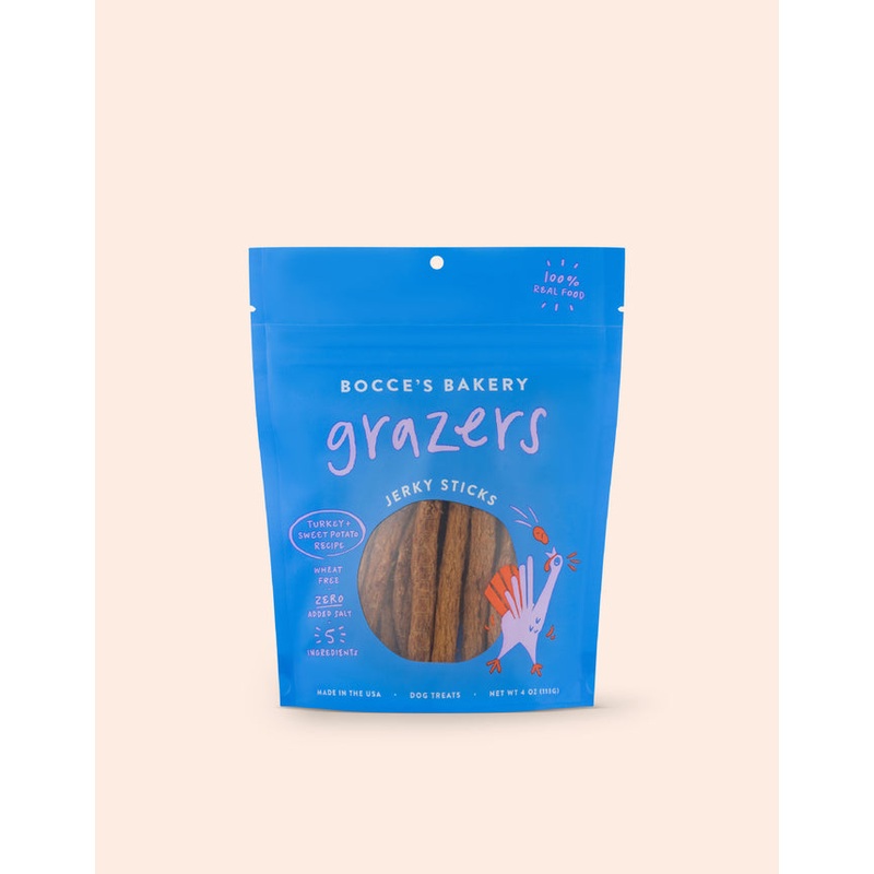 Bocce’s Bakery Grazers Turkey & Sweet Potato Jerky Sticks 4 Oz.