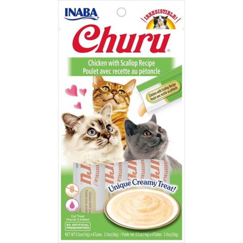 Inaba Churu Puree Cat Treats – Chicken with Scallop Recipe 4×0.5oz