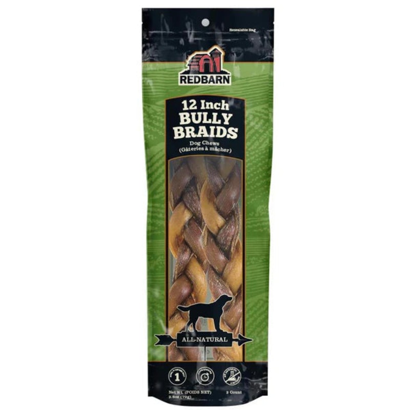 Redbarn Naturals Braided Bully Sticks Dog Treats 9 inch