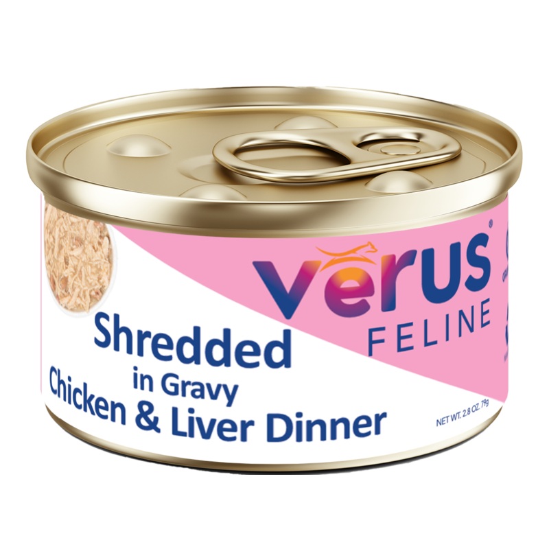 Verus Feline Shredded In Gravy Chicken & Liver Cat Cans 5.5 oz – 24 cans