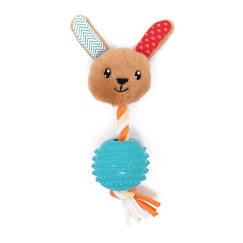 Little and Lively Soft Rabbit Face with Rope and TPR Dog Toy