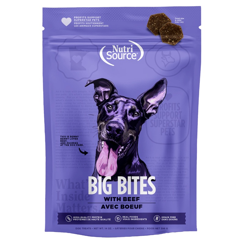NutriSource Beef Big Bites High-Quality Protein Dog Treats 14 oz