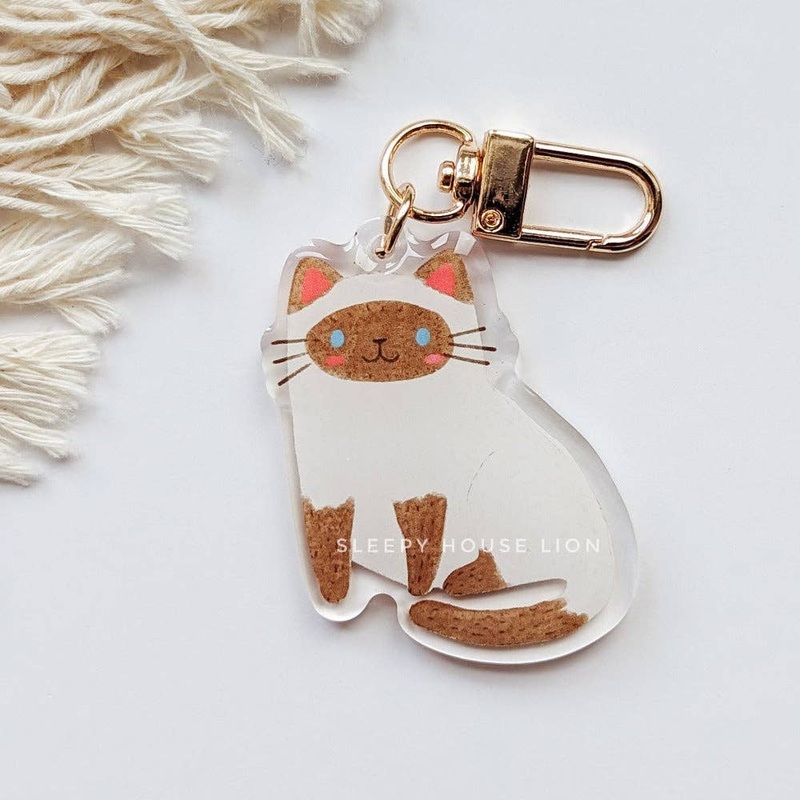 Cozy Kitty Fluffy Chocolate Point Siamese Ragdoll Cat Acrylic Keychain Charm