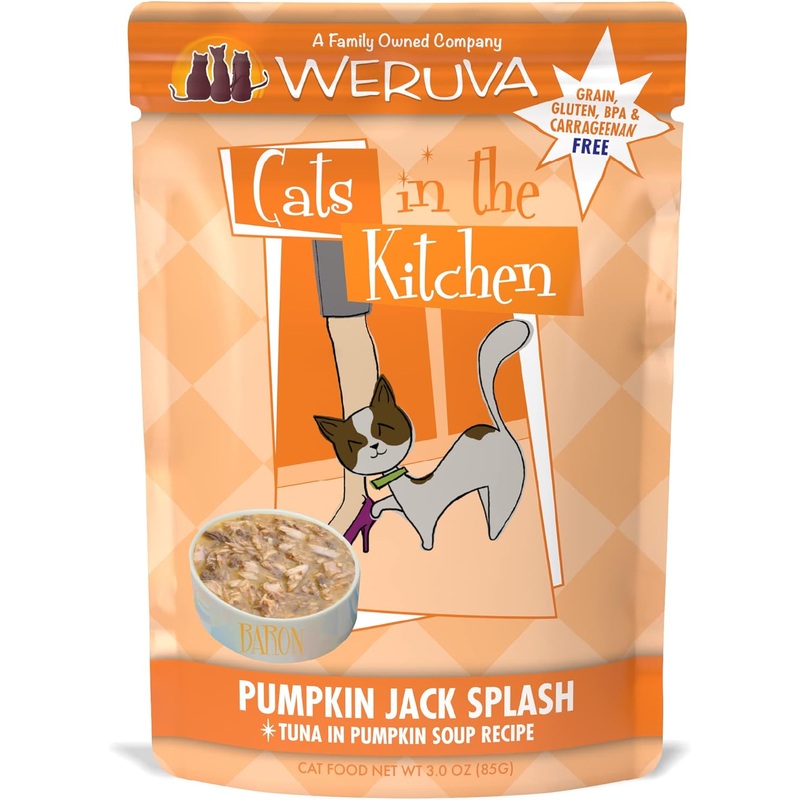Weruva Cats in The Kitchen Pumpkin Jack Splash with Tuna in Pumpkin Soup Cat Food, 3oz Pouch (Pack of 12)