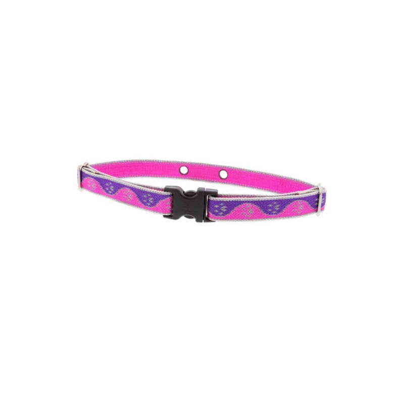 LupinePet Reflective Pink Paw Dog Collar 8″ to 12″