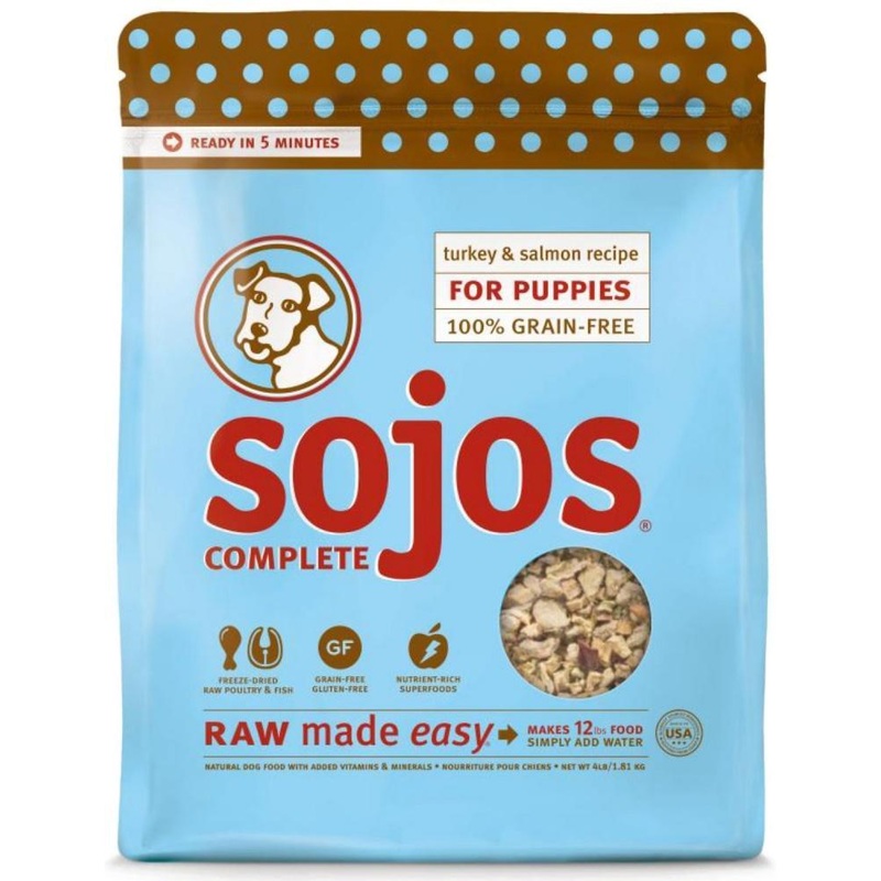 Sojos Natural Grain Free Turkey and Salmon Recipe Raw Freeze Dried Puppy Food Mix