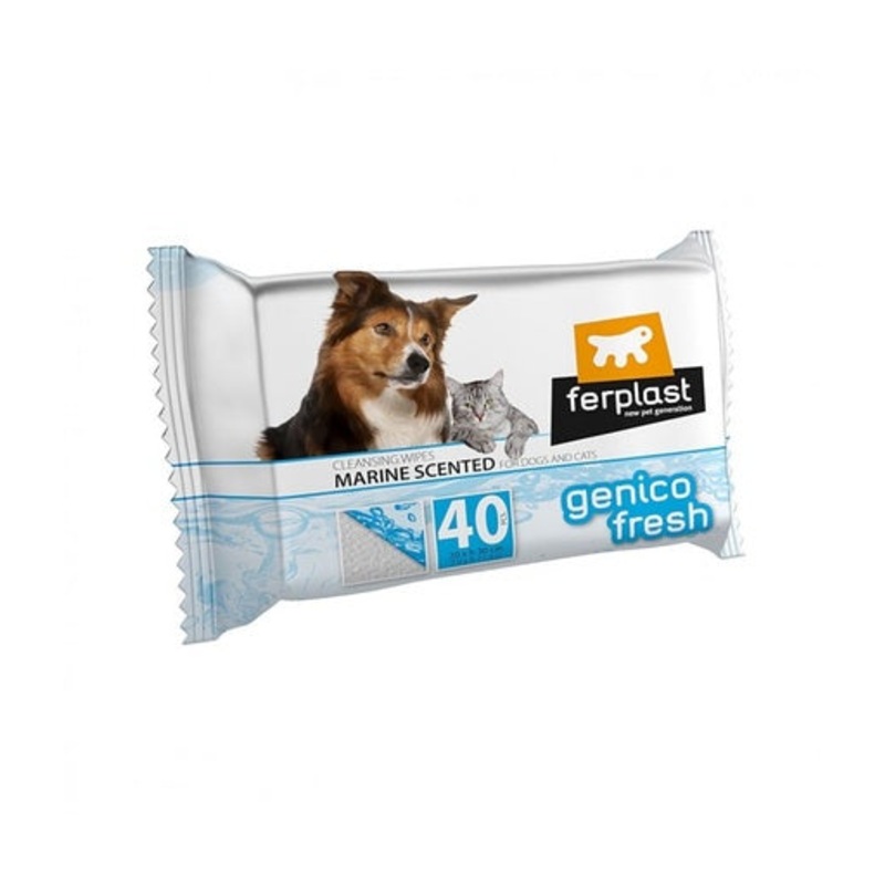 Ferplast Genico Fresh Wet cleaning Wipes[Count – 40, Dimension – 20 x 30cm, Flavor – Marine]