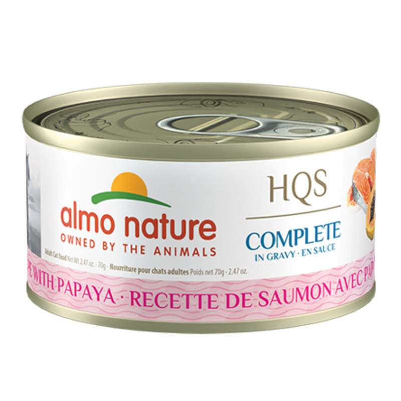 Almo Nature HQS Complete Salmon Recipe With Papaya In Gravy Canned Cat Food: 2.47- Oz Cans, Case of 24