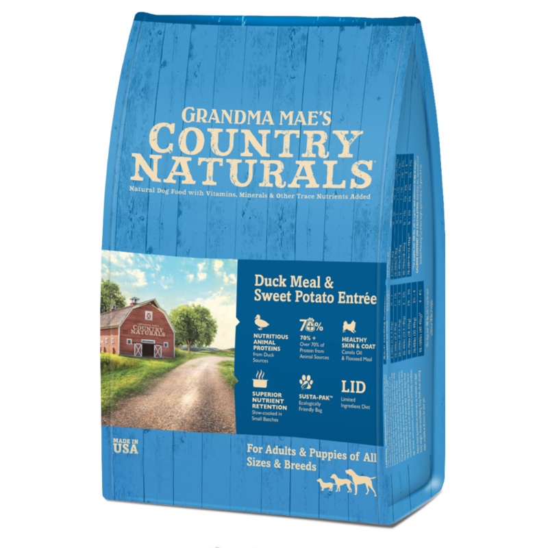 Grandma Mae’s Country Naturals Duck Meal & Sweet Potato Entre Dry Dog Food 4Lb Bag