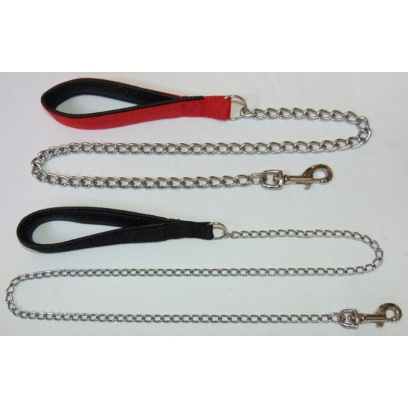 K9 HOMES CHAIN LEAD WITH WEBBED SOFT FEEL HANDLE 110CM 2MM BLACK