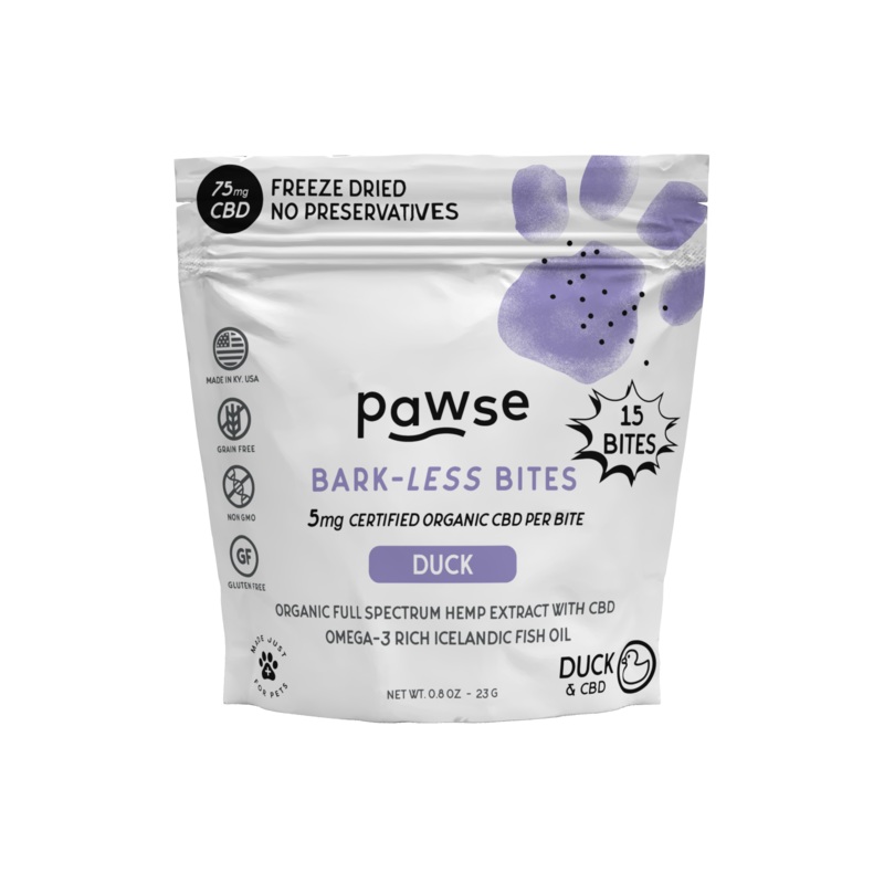 Pawse Bark-Less Bites Duck (5 MG CBD Per Bite) – For All Pets 75mg CBD – 15 Bites