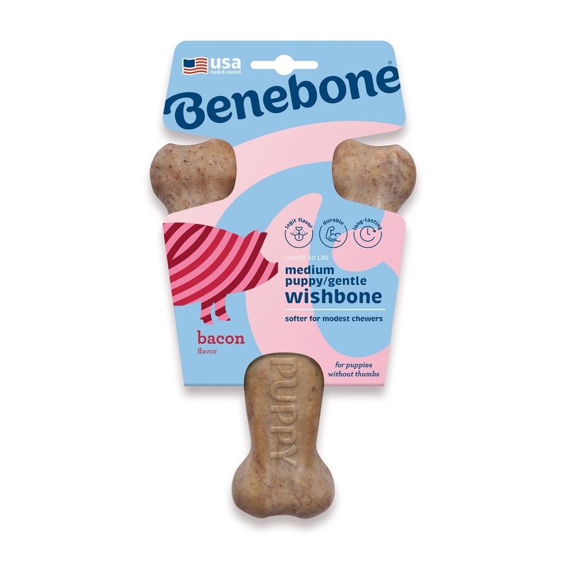 Benebone Puppy Wishbone Dog Chew Toy  Bacon – Medium