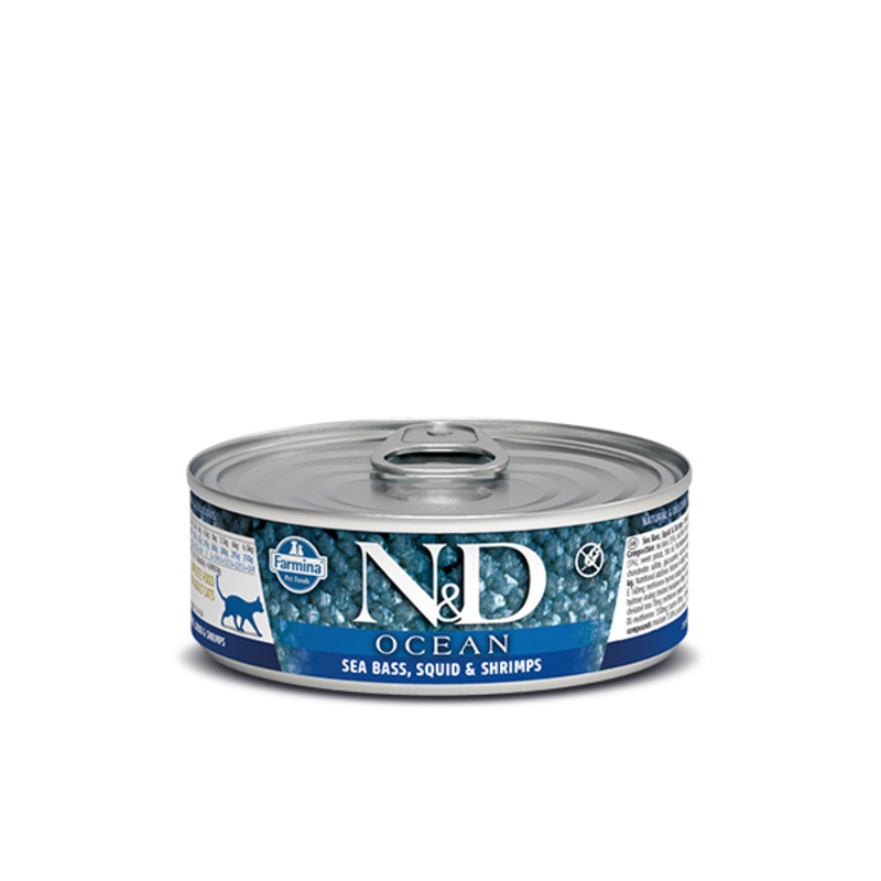 Farmina N&D Ocean Sea Bass, Squid, and Shrimp Wet Cat Food 2.47 oz