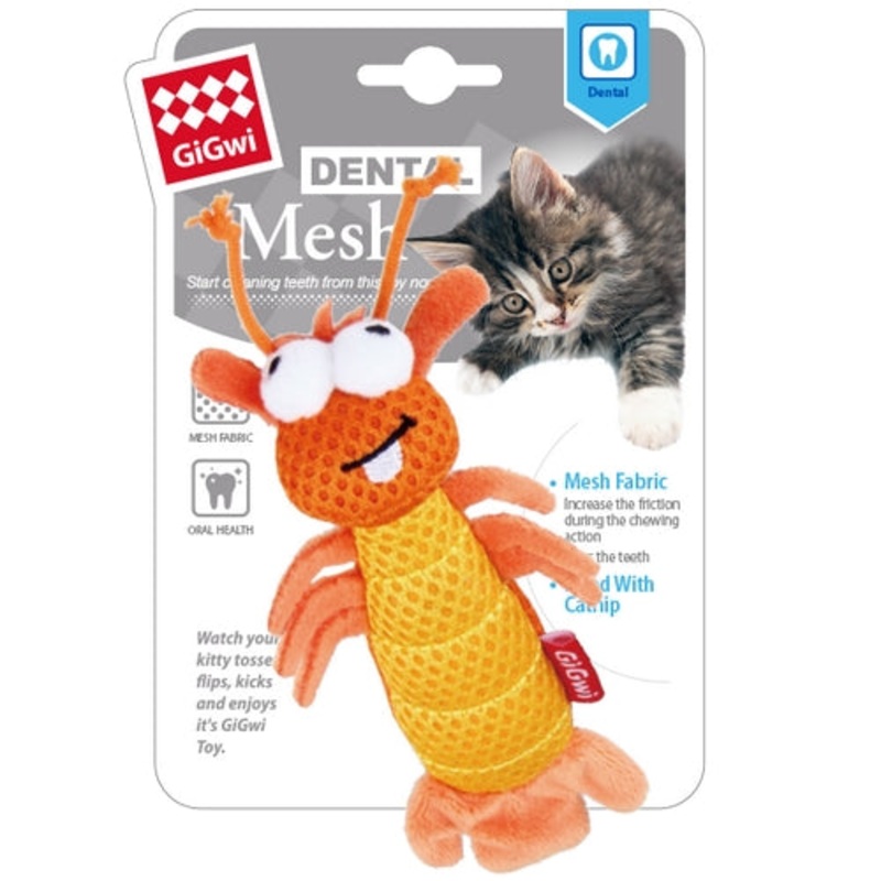 GIGWI CAT DENTAL MESH SHRIMP WITH CATNIP
