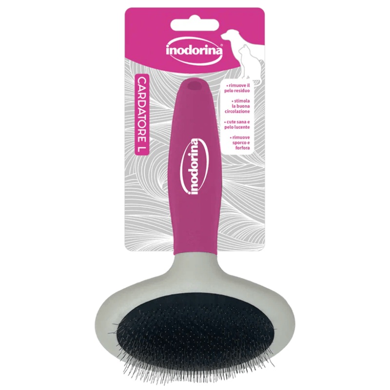 Inodorina – Grooming Carding Brush for Cats & Dogs, Medium Size with Curved Stainless Steel Teeth – L6 x 4.8W x 5H cm