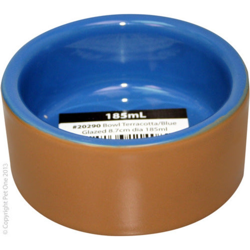 PET ONE SMALL ANIMAL BOWL TERRACOTTA/BLUE GLAZED 185ML