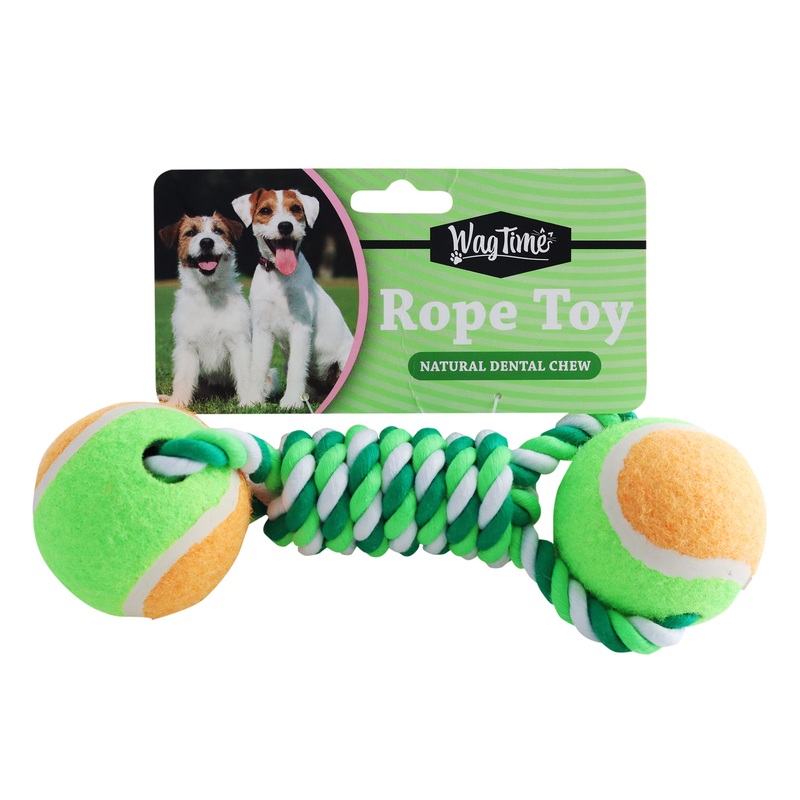 WagTime – Double Ball Dumbell Rope Toy (34cm) 34cm
