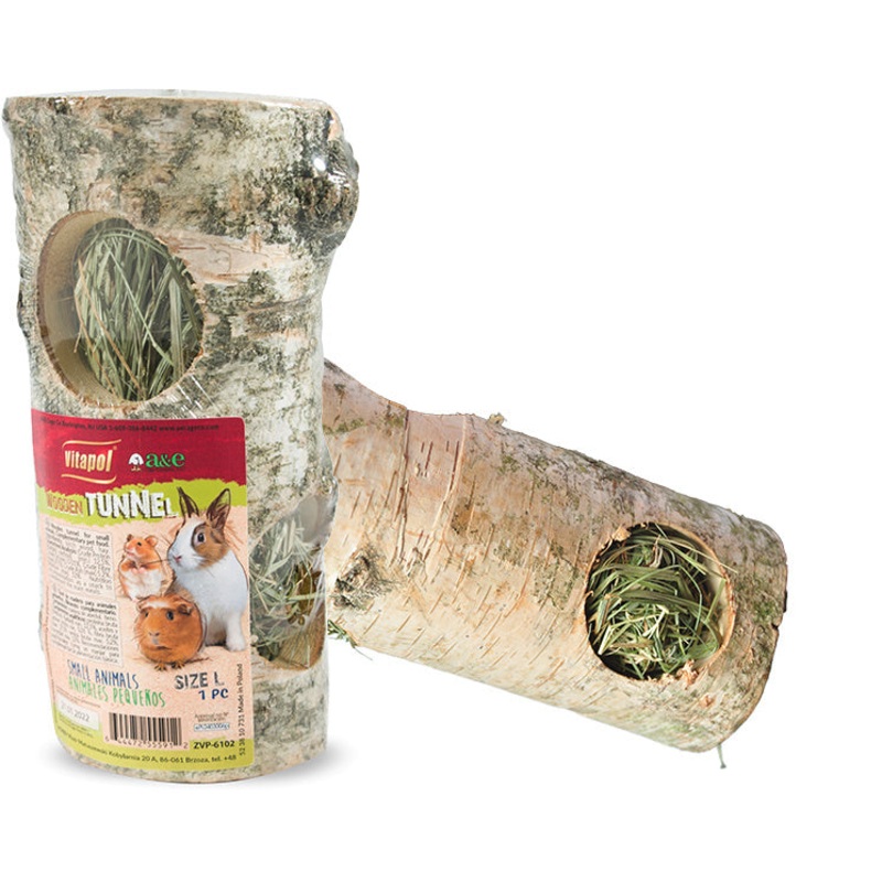 A & E Vitalpol Wooden Tunnel with Hay for Small Animals