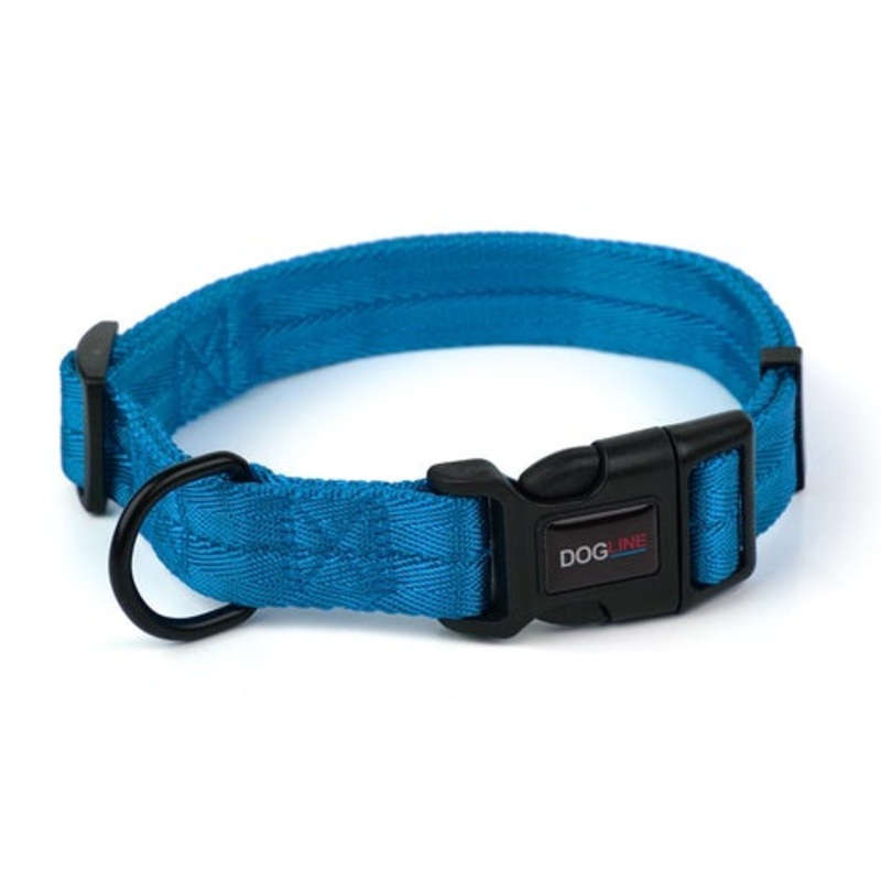 Dogline Nylon Flat Collar Cyan L 11″-16″ W 5/8″
