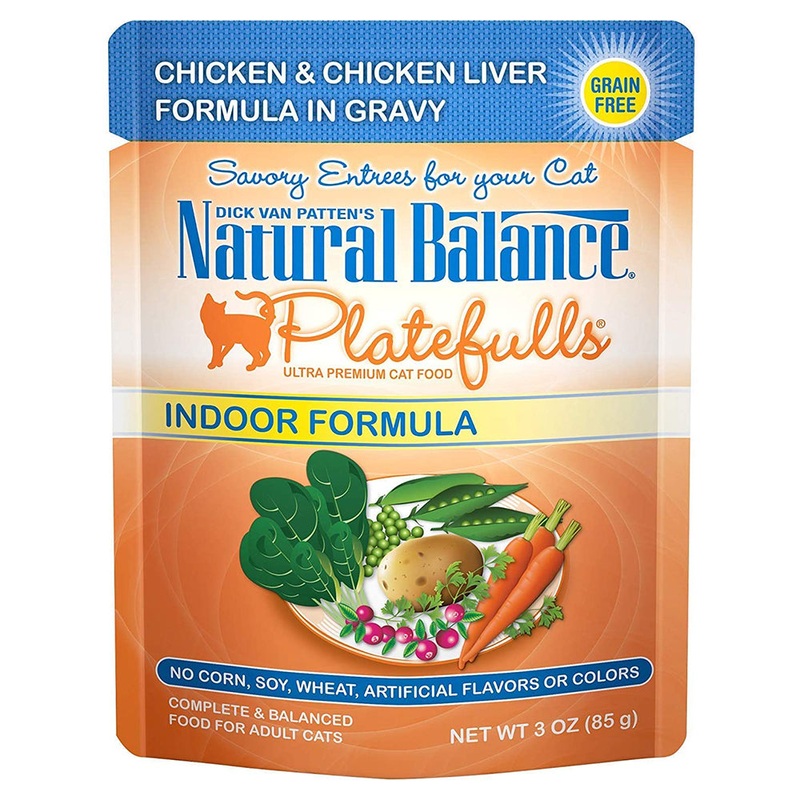 Natural Balance Platefulls Indoor Chicken & Chicken Liver Formula in Gravy Grain-Free Cat Wet Food 3oz