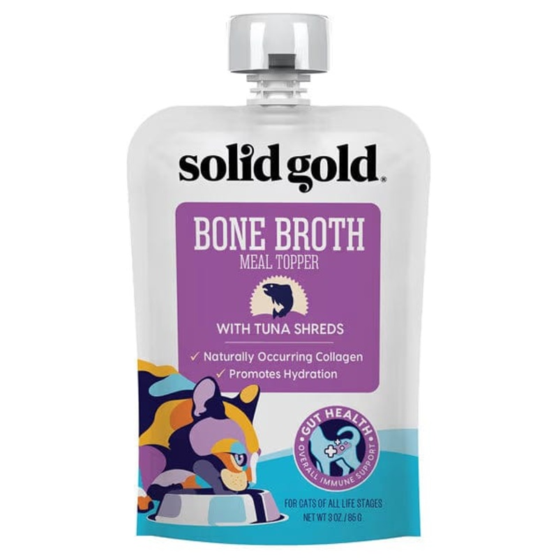 Solid Gold Bone Broth Tuna Shreds Grain-Free Wet Cat Food Topper 3 oz