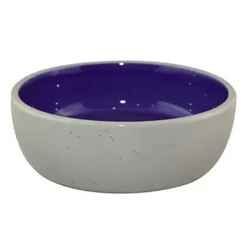 SPOT Stoneware Crock Saucer Ceramic Cat Food Dish Blue & Grey 5 in