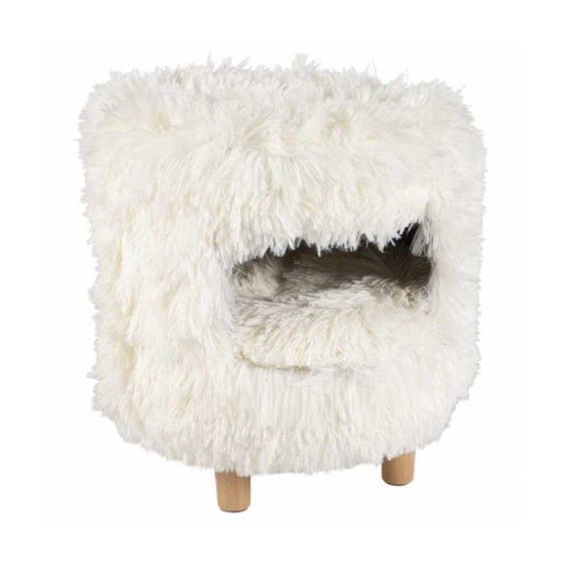 Duvo+ Cat House with Long Plush 31x31x34cm White