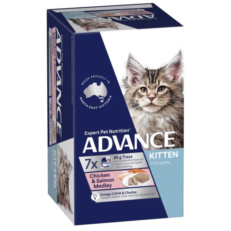 ADVANCE CAT WET TRAY KITTEN CHICKEN & SALMON 85G x 7