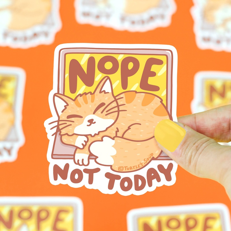 Nope Not Today Orange Tabby Cat Vinyl Sticker