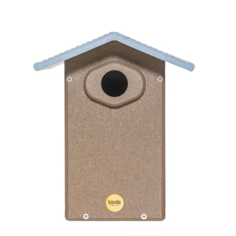 ULTIMATE BLUEBIRD HOUSE IN TAUPE AND BLUE RECYCLED PLASTIC