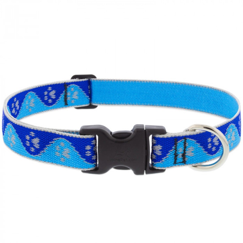 Lupine Adjustable Dog Collar 1″ Wide X 12″-20″ Neck Size High Lights Blue Paws