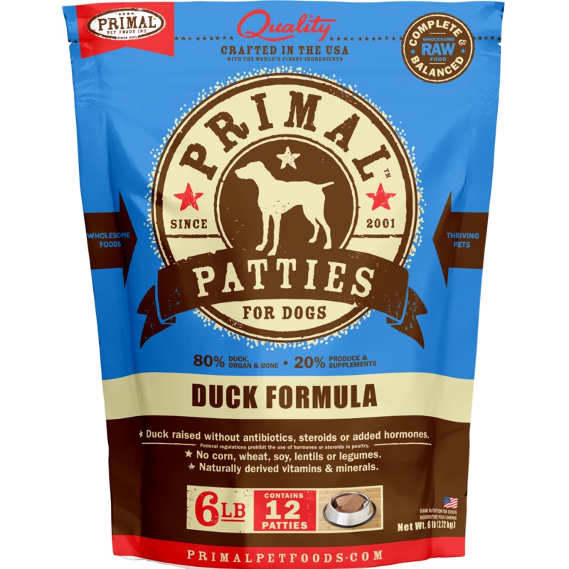 Primal Canine Duck Raw Frozen Patties 6 lb.
