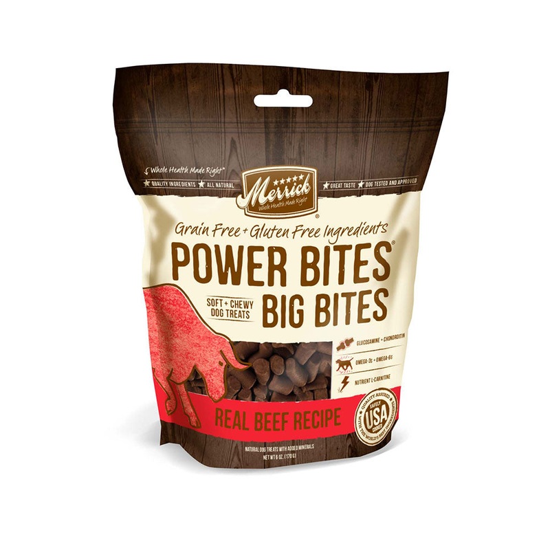 Merrick Power Bites Big Bites Grain Free Real Beef Recipe Dog Treats 6 Oz