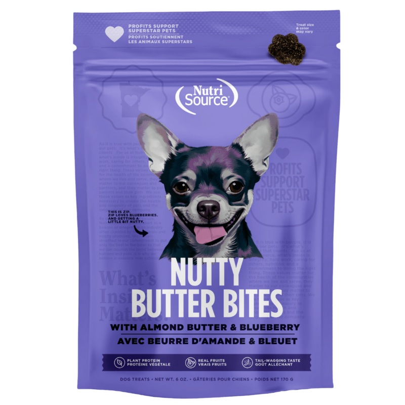 NutriSource Nutty Butter Bites Almond Butter & Blueberry Dog Treats 6 oz