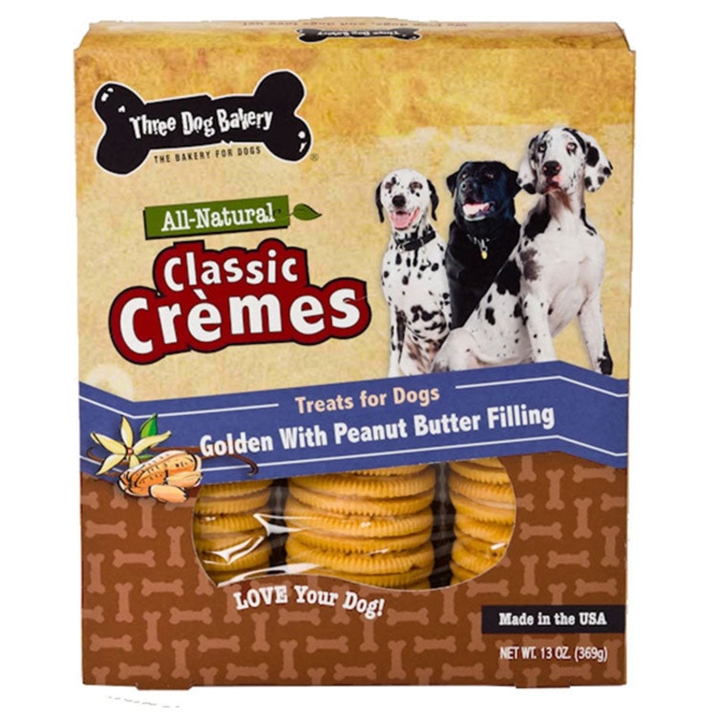 Three Dog Bakery Classic Cremes Cookies with Peanut Butter Dog Treats Peanut Butter
