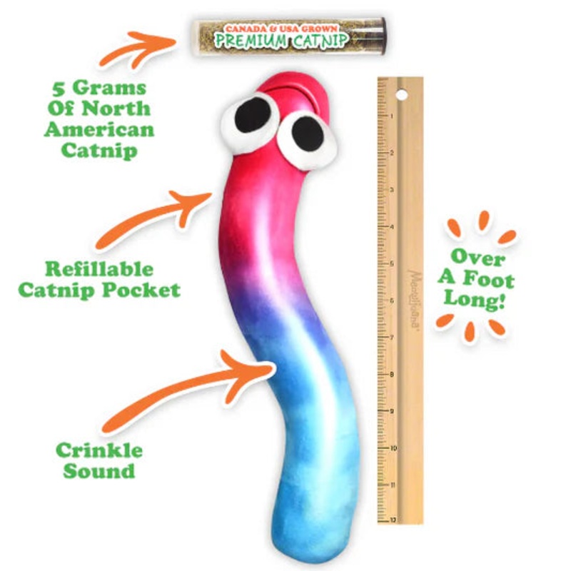 Meowijuana “Get Kickin'” Gummy Worm Refillable Catnip Toy