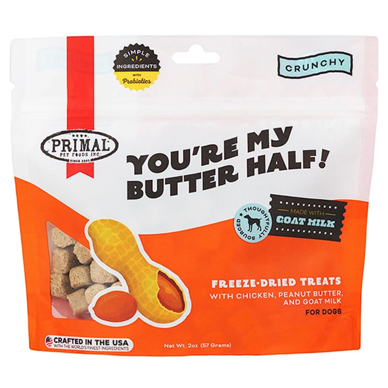 You’re My Butter Half! Crunchy Freeze-Dried Chicken, Peanut Butter & Goat Milk Grain-Free Dog Treats 2oz