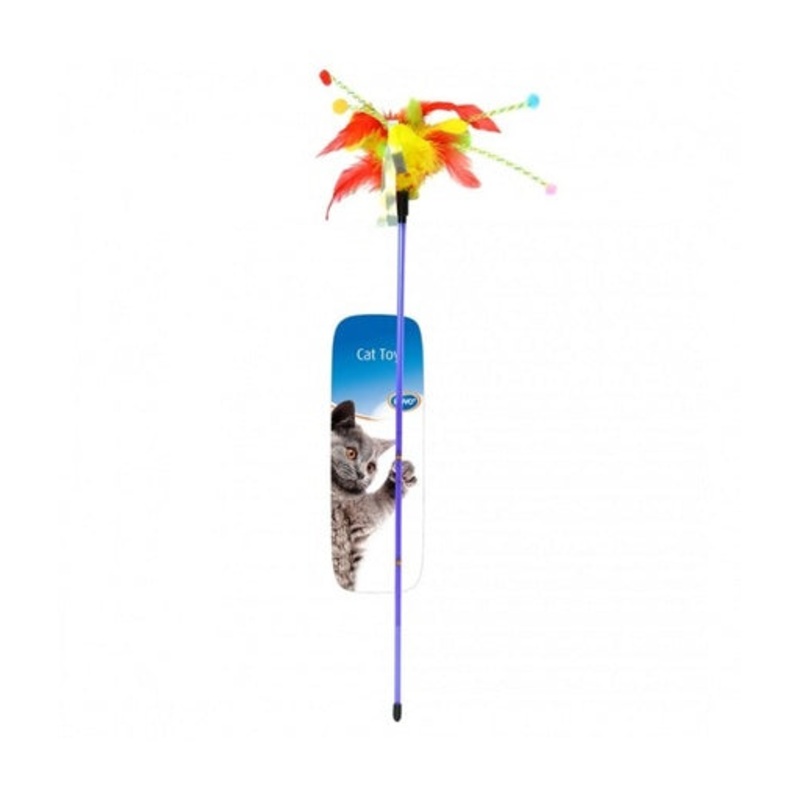 Duvo Assortment Playing Rod With Feathers Mixed Colors 62x3x1.5cm – Cat Toy[Dimension – 62 x 3 x 1.5cm]