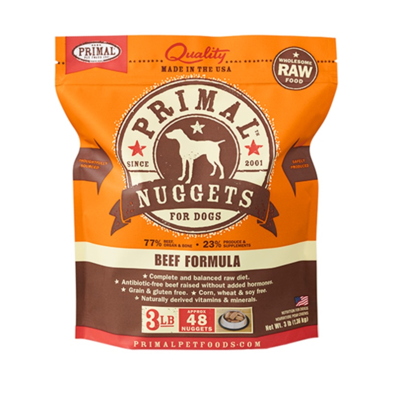 Primal Beef Nuggets Frozen Dog Food 3-lb
