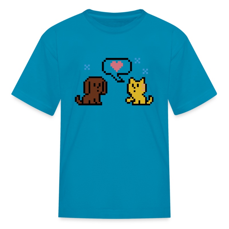 8-Bit Dog & Cat Kids’ T-Shirt turquoise S