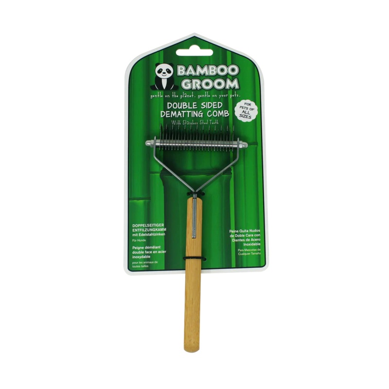 Bamboo Groom Double Sided Dematting Comb with Stainless Steel Teeth