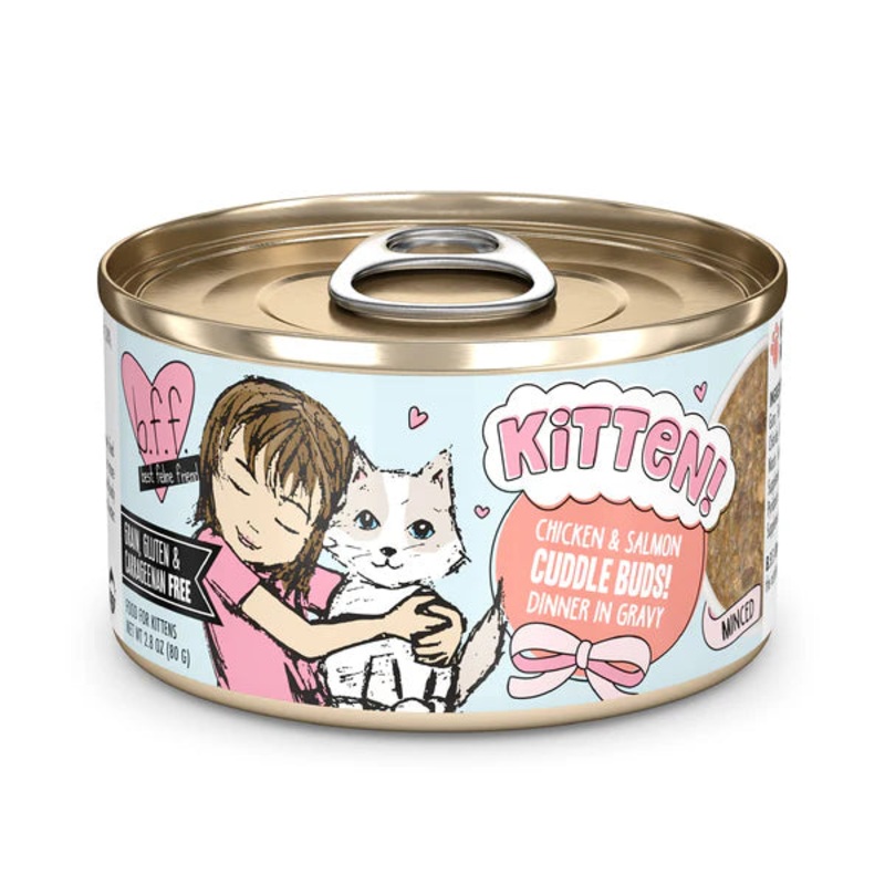 Weruva BFF Kitten! Chicken & Salmon Cuddle Buds! Dinner in Gravy Cat Food 2.8 oz – 12pk