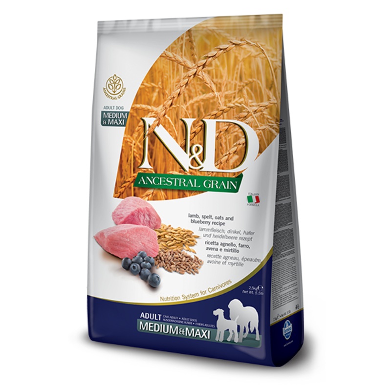 Farmina N&D Ancestral Grain Formula Medium & Maxi Lamb, Pumpkin & Blueberry Adult Dog Food 5.5-lb